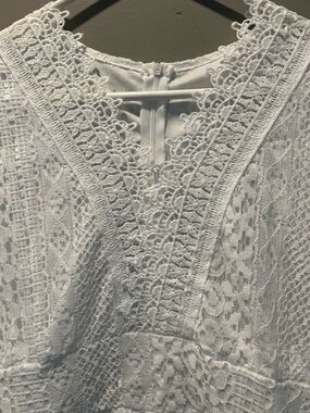White Lace Dress Womens 2XL Boho Crochet Sheer Tunic Mini Bell Sleeve